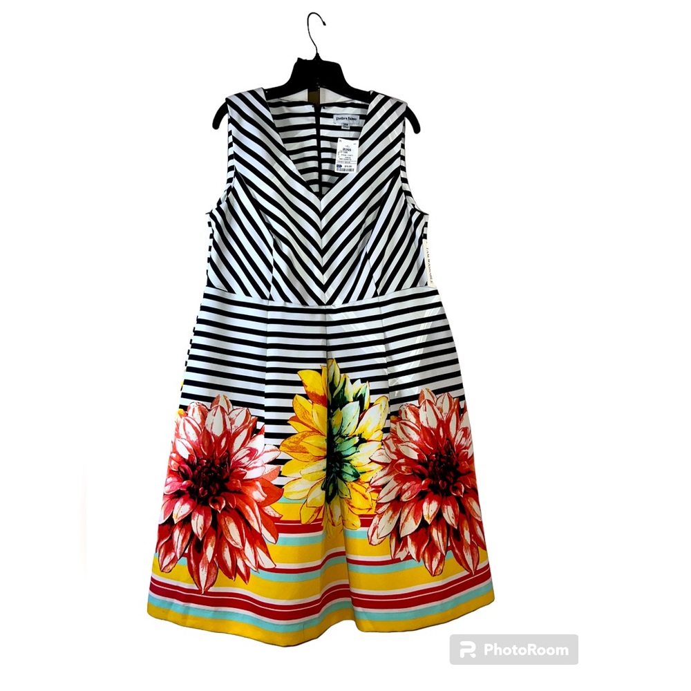 Shelby & Palmer Striped & Floral Pleated Dress